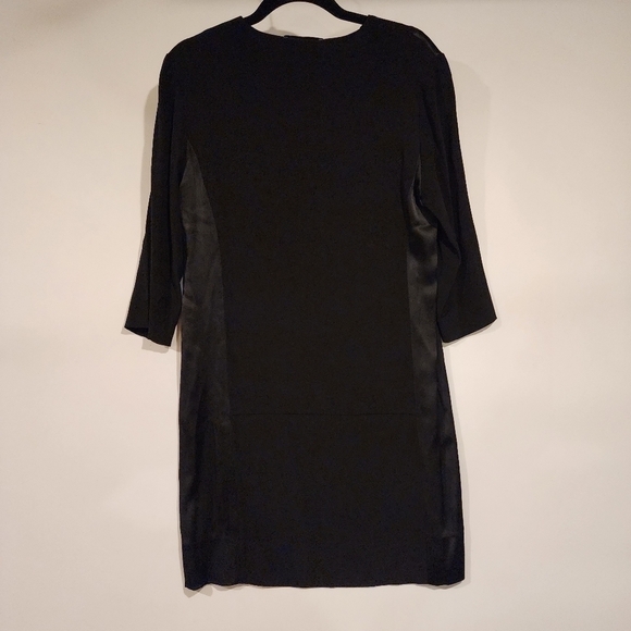 Sandro Paris Black V-Neck Satin Panel Dress 3/4 Sleeve Tunic Shift Dress sz 1‎ - Picture 4 of 9